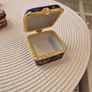 Vintage collectable porcelain cobalt blue trinket box hinged with gold trim Image 3