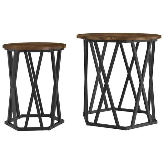 Coffee Table 2 pcs Smoked Oak Engineered Wood and Steel