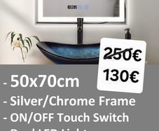 LED Bathroom Mirror Chrome Silver Frame Antifog 50x70cm