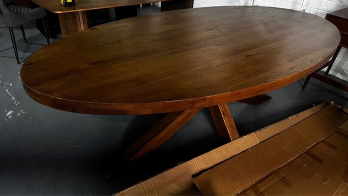 Extra Large 220cm Oval Oak Dining Table Ex Display Like New