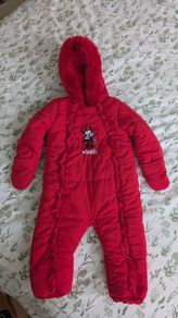 Disney Minnie Mouse Baby Girls Red Snowsuit / Pramsuit Fur Trim 12-18  months.