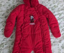 Disney Minnie Mouse Baby Girls Red Snowsuit / Pramsuit Fur Trim 12-18  months.