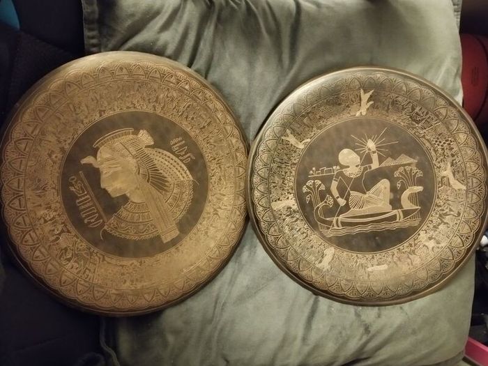 2 Vintage Egyptian Brass Wall Plates