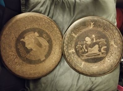 2 Vintage Egyptian Brass Wall Plates