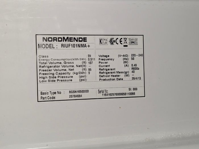 Nordemende 95L Integrated Undercounter Freezer