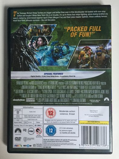 Teenage Mutant Ninja Turtles [2014] Megan Fox, Will Arnett, William Fichtner, Danny Woodburn, Abby Elliott & Alan Ritchson [Movie DVD]