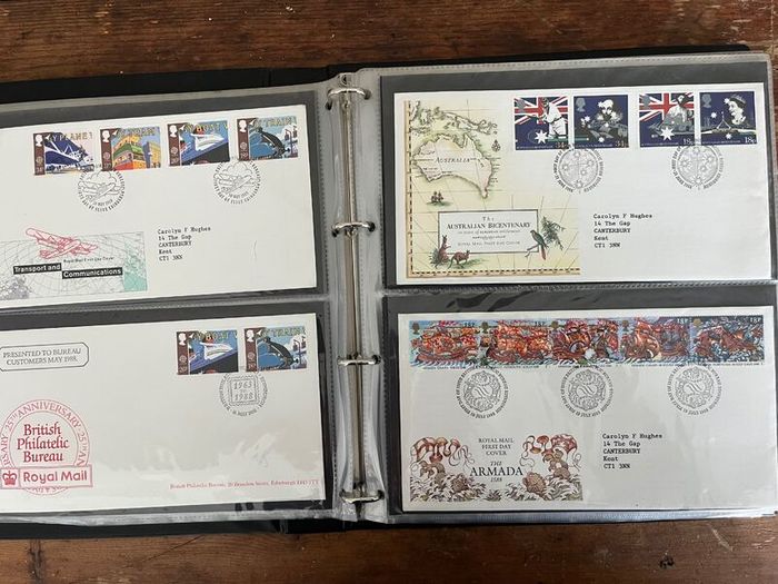 Collection of  74 UK First Day Cover stamps 1987 to 1992 in album plus 5 extra pages and book