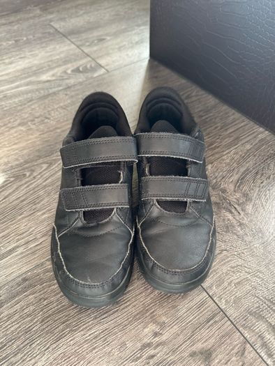 Adidas Kids Tensaur Strap Leather Trainers - Triple Black - Size UK 2 / EU 34