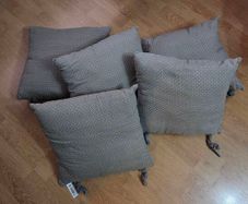 Set of 5 Grey & Yellow Geometric Chair Cushions / Pads with Ties