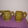 Vintage Japanese green embossed ceramic pair of mugs and milk jug Image 5