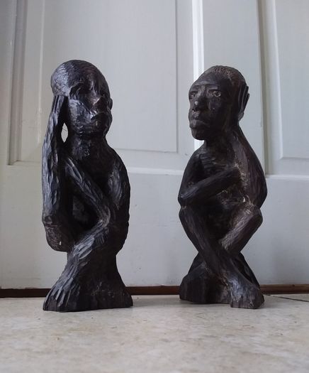 Pair of Vintage Handcarved Wooden African Tribal Figures ( Male )