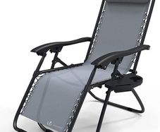 Zero Gravity Chair, Folding Sun Loungers, Recliner Garden Chairs, Outdoor Deck Chairs with Cup and Phone Holder, Grey (FREE SHIPPING)