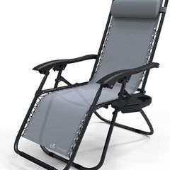 Zero Gravity Chair, Folding Sun Loungers, Recliner Garden Chairs, Outdoor Deck Chairs with Cup and Phone Holder, Grey (FREE SHIPPING)