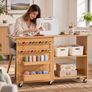 Folding Sewing Machine Table with Storage, 20 Thread Pegs & Wheels Image 3