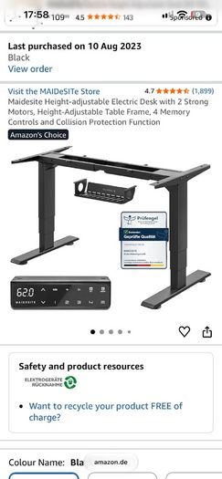 Madesite Standing Desk Frame with IKEA Idasen Desk Top - 160cm by 80cm