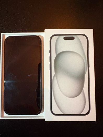 Apple iPhone 15 in black 128 gb with BURGA case and screen protector