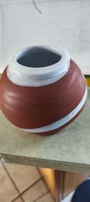 Stephen Pearce pottery vase, handcrafted in Ireland not signed terracotta body and white brushstroke detail