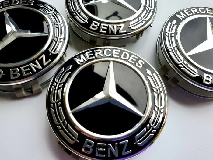 4 x Gloss Black 75mm  MERCEDES BENZ wheel CENTER CAPS (very strong fit, aluminum top) new style, for new models