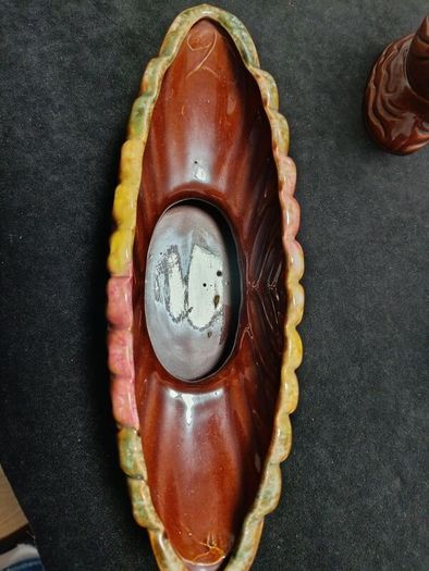 Redware 3 pc Matching Set 2 Swans Figurines 1 Planter Bowl Marked Japan Colorful