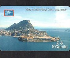 2000 Gibraltar 100 unit Bird Eye S/S West View Of The Rock (Siemens - S5 (Module 33)) Phonecard