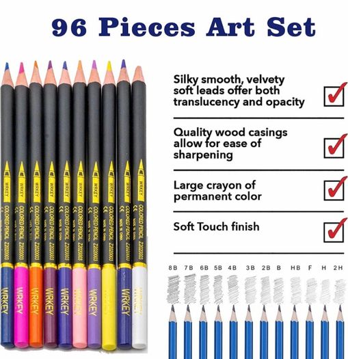 Coloured Pencils for Adults, 96pcs Art Kit with Drawing Pencils in Big Pencil Case Zip-Up Set Easy to Store and Protect