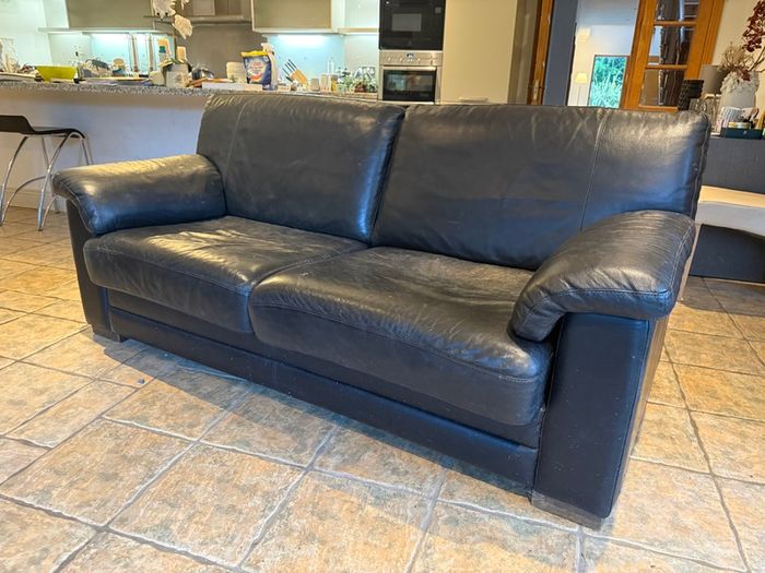 Black Leather Sofa Bed Double Bed Conversion
