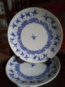 Minton Japanese Crane Antique plates 1870's by Christopher Dresser