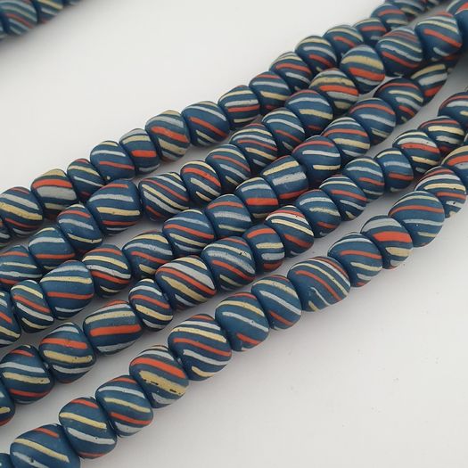 Vintage Afircan Style MultiColor Stripe Blue 7mm-8mm Glass beads Necklace Strand