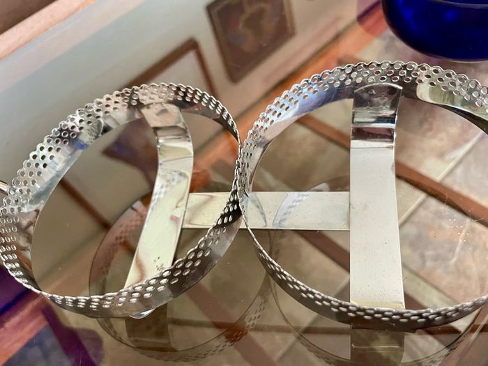Vintage 1950s Cobalt Blue Glass & Silver Chrome Double Table Basket