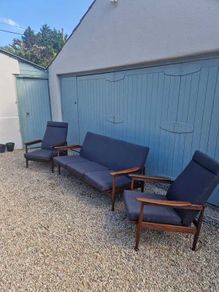 Guy Rodgers mid Century teak Manhattan lounge suite with reclining armchairs