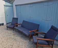 Guy Rodgers mid Century teak Manhattan lounge suite with reclining armchairs
