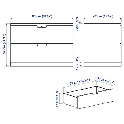 3x NORDLI Chest of 2 drawers, white, 80x54 cm