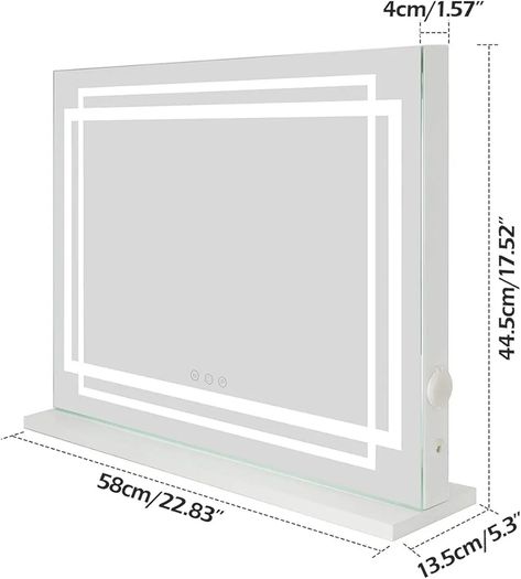 Hollywood Vanity Mirror Lighted Dressing Table Make Up Mirror, Dimmable 3 Modes LED Light Strips, Smart Touch Screen, with USB Charging Port, White, 22.8" W x 17.5" H