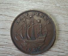 Great Britain UK 1937 Half Penny George VI Coin - free standard postage