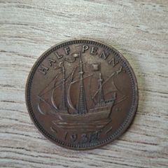 Great Britain UK 1937 Half Penny George VI Coin - free standard postage