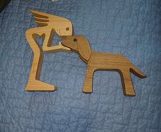 Lovely Wood carving WOMAN And DOG