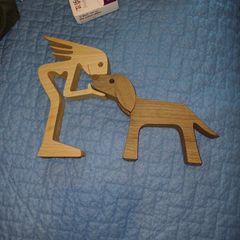 Lovely Wood carving WOMAN And DOG