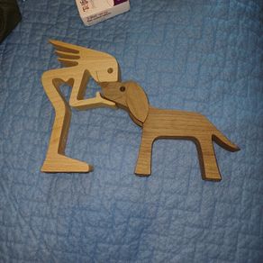 Lovely Wood carving WOMAN And DOG