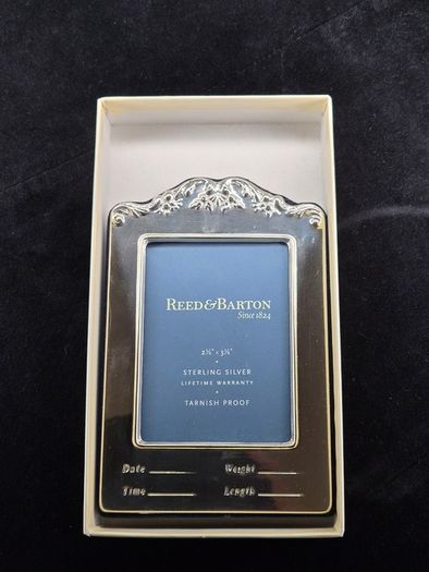 Reed & Barton Sterling Silver Baby Record Picture Frame Boxed 2.5 x 3.5
