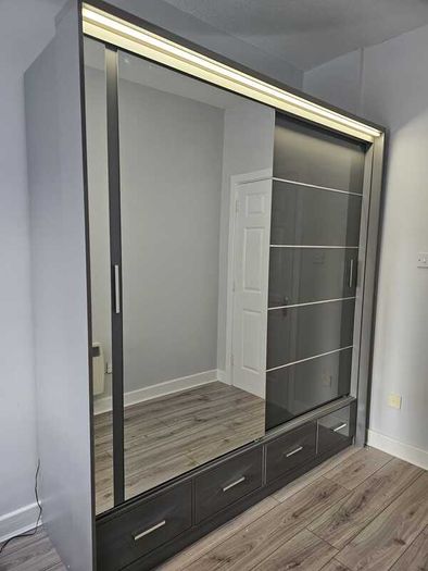 Sliding Doors Wardrobe S 203cm LED - Grey