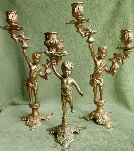 Vintage French Brass Cherub Candelabra, Antique Brass Candle Holders, Vintage Candlestick, Art Nouveau Brass Candlesticks