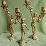 Vintage French Brass Cherub Candelabra, Antique Brass Candle Holders, Vintage Candlestick, Art Nouveau Brass Candlesticks Image 2