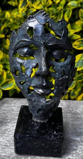 Surrealist Bronze Mask Inspired By Salvador Dali (21cm) - Patinated Bronze, Marble