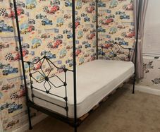 Antique Edwardian four poster iron Single beds x 2 available, with mattress