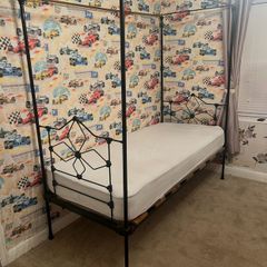Antique Edwardian four poster iron Single beds x 2 available, with mattress