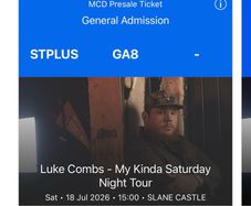 Luke Combs Slane Standing Plus tickets