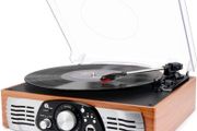 Belt-Drive 3-Speed Stereo Turntable with Built in Speakers, Supports Vinyl to MP3 Recording, USB MP3 Playback, and RCA Output, Natural Wood (FREE POSTAGE)
