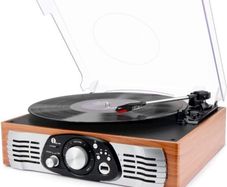 Belt-Drive 3-Speed Stereo Turntable with Built in Speakers, Supports Vinyl to MP3 Recording, USB MP3 Playback, and RCA Output, Natural Wood (FREE POSTAGE)