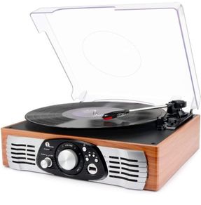 Belt-Drive 3-Speed Stereo Turntable with Built in Speakers, Supports Vinyl to MP3 Recording, USB MP3 Playback, and RCA Output, Natural Wood (FREE POSTAGE)