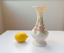 Belleek Cherry Blossom (Island) Vase with 3D cherry blossoms on two parts porcelain made in Ireland  H 21cm